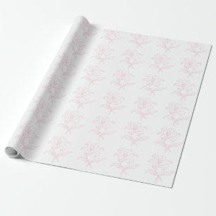 Delicate Pink Floral Lily Lineart Bridal Shower Wrapping Paper