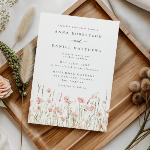 Delicate Pink Floral Meadow Wedding Invitation