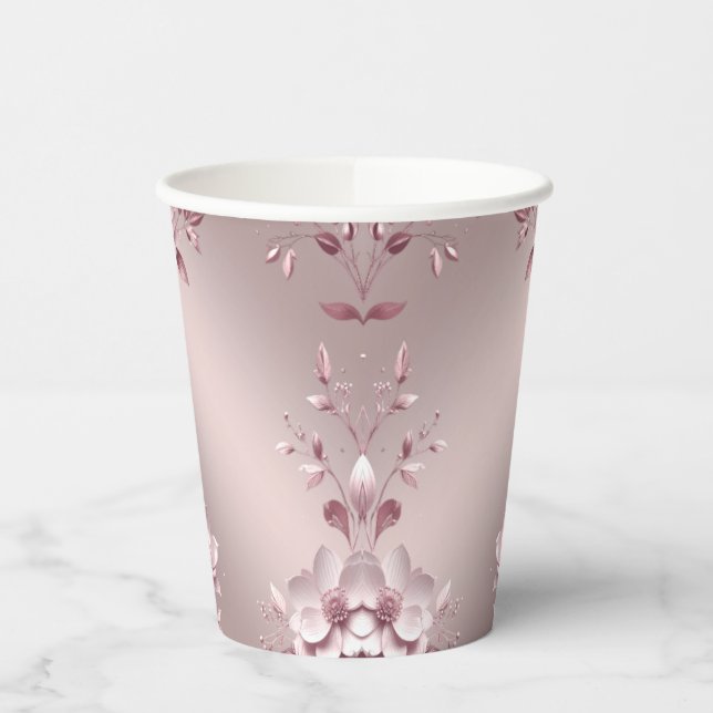 Delicate Pink Floral Paper Cups (Left)