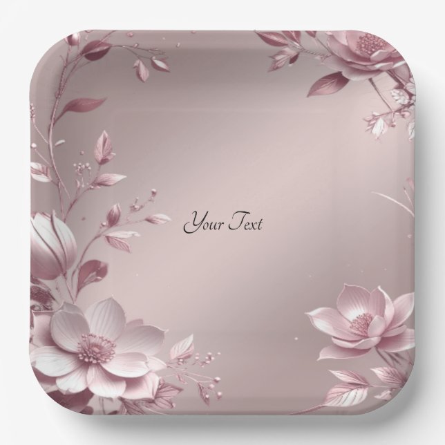 Delicate Pink Floral Paper Plate (Front)