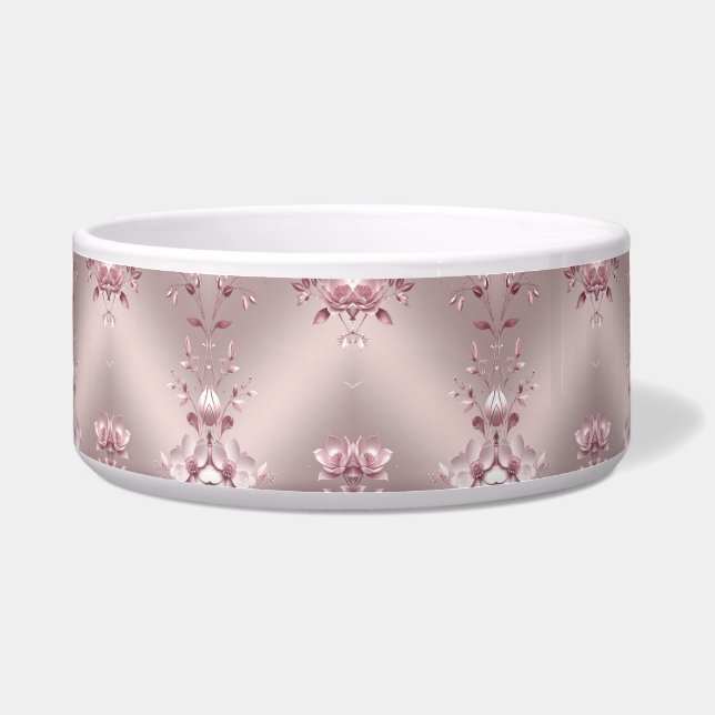 Delicate Pink Floral Pet Bowl (Front)