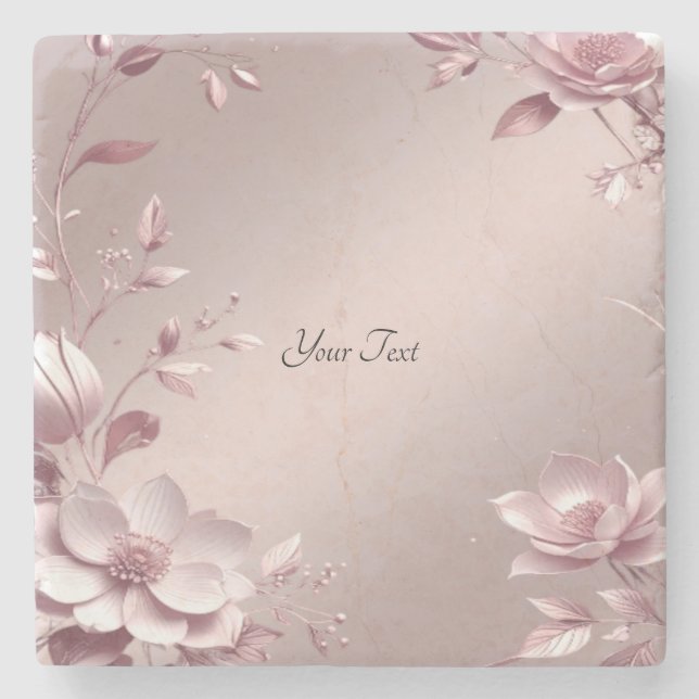Delicate Pink Floral Stone Coaster (Front)
