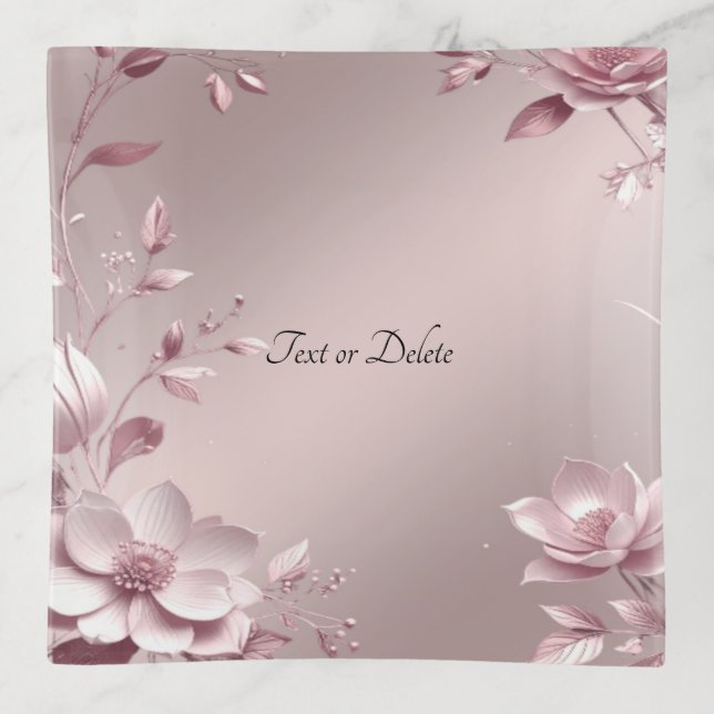 Delicate Pink Floral Trinket Tray (Front)