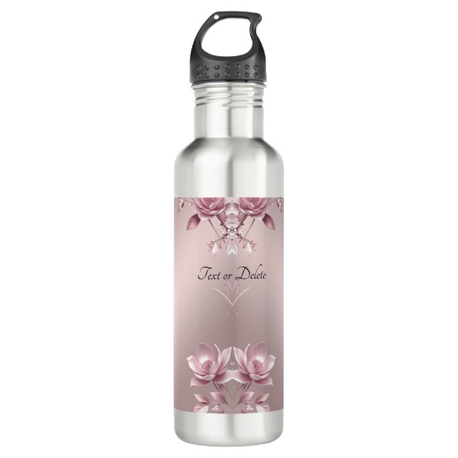 Delicate Pink Floral Water Bottle (Front)