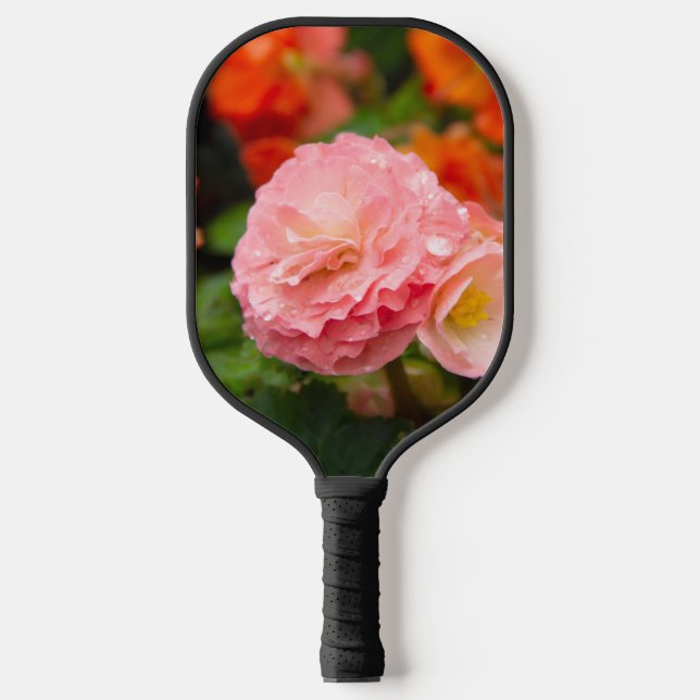 Delicate pink flower after the rain  pickleball paddle (Front)