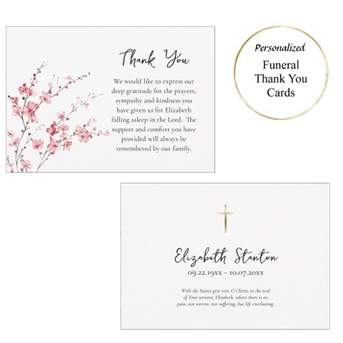Delicate Pink Flower Branches Orthodox Funeral     Thank You Card