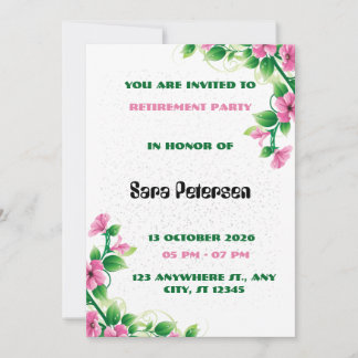 Delicate Pink Flower Retirement Party Invitation