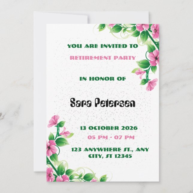 Delicate Pink Flower Retirement Party Invitation (Front)