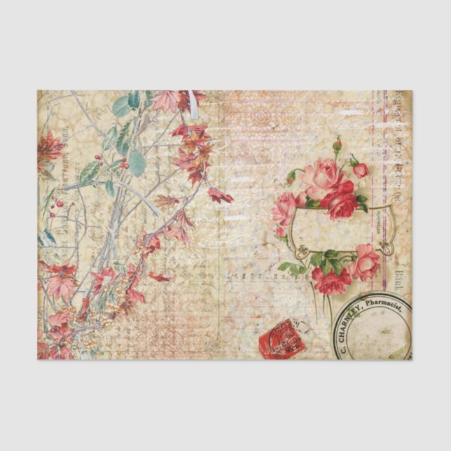 Delicate Pink Flowers and Roses Tissue Paper (Front)