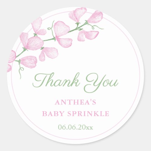 Delicate Pink Flowers Baby Shower Thank You Favor Classic Round Sticker