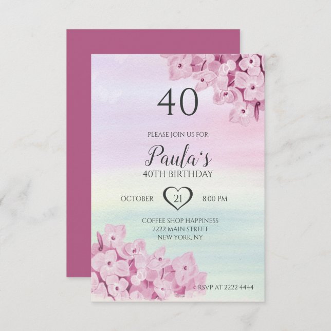 Delicate Pink Flowers Birthday Invitation (Front/Back)