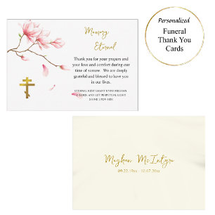 Delicate Pink Flowers Branch Orthodox Funeral Thank You Card