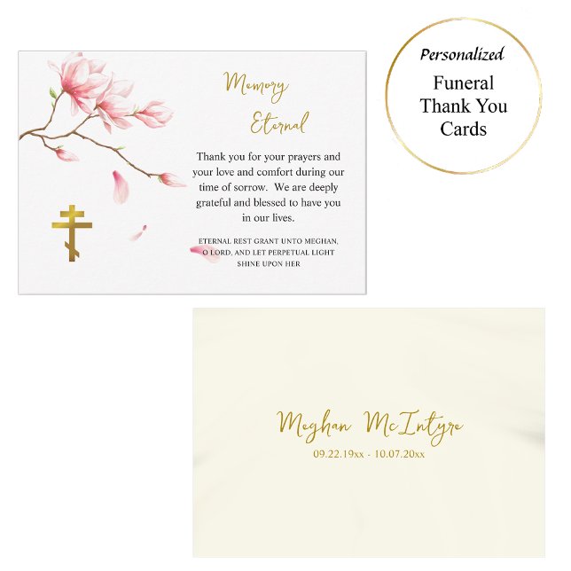 Delicate Pink Flowers Branch Orthodox Funeral Thank You Card (Creator Uploaded)