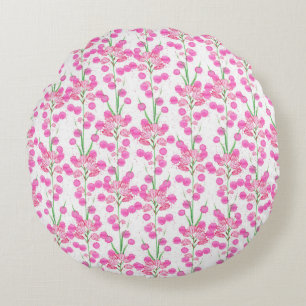 Delicate Pink Flowers Round Pillow