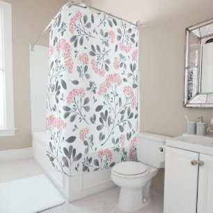 Delicate Pink Flowers Watercolors Pattern Shower Curtain