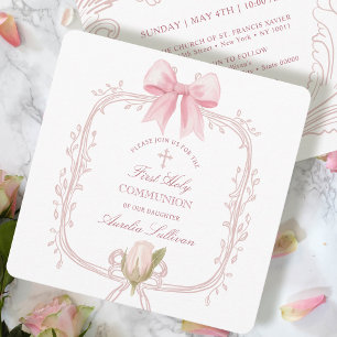 Delicate Pink Frame First Communion Small Invitation