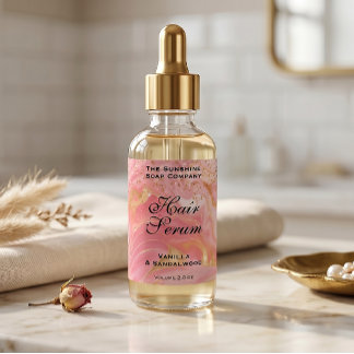 Delicate Pink Glitter & Gold Dropper Bottle Label 