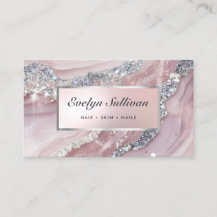 Delicate pink glitter marble business card