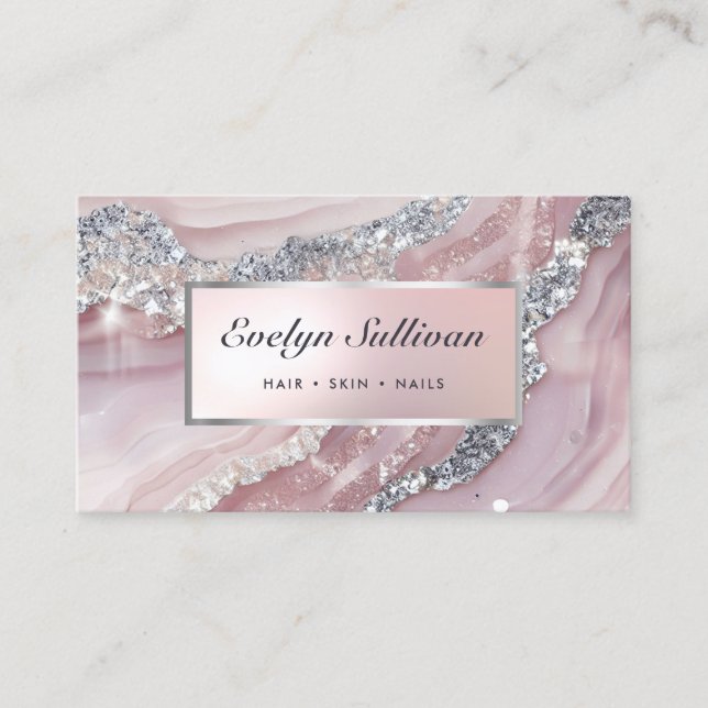 Delicate pink glitter marble business card (Front)