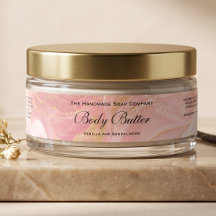 Delicate Pink & Gold Glitter Body Butter Jar Label