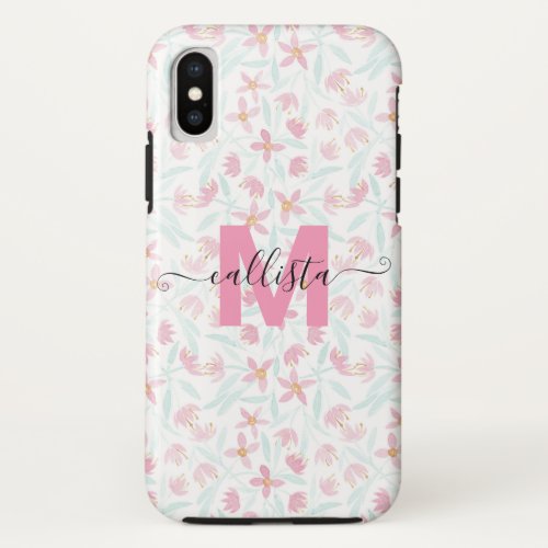 Delicate Pink Green Wildflowers Floral Watercolor iPhone X Case