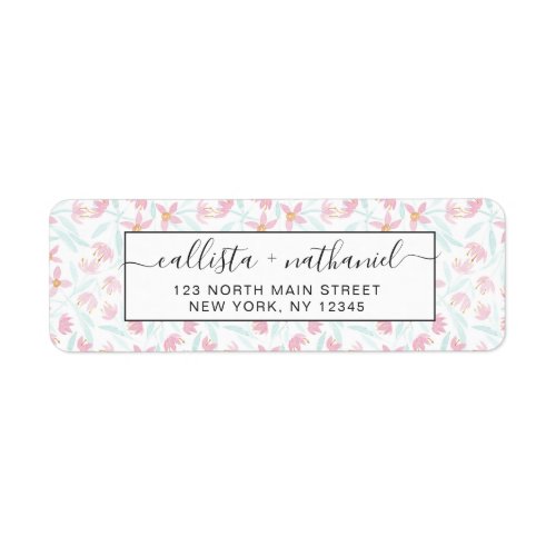 Delicate Pink Green Wildflowers Floral Watercolor Label