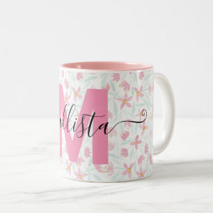 Delicate Pink Green Wildflowers Floral Watercolor Two-Tone Coffee Mug