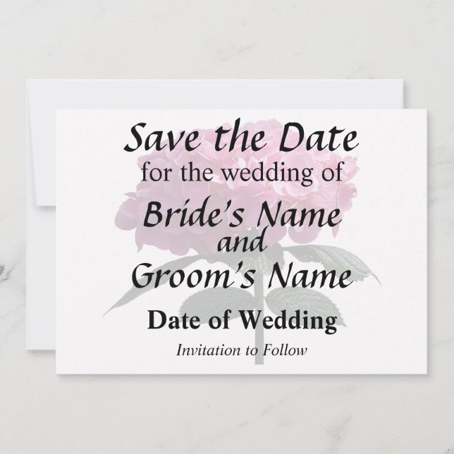 Delicate Pink Hydrangea Save The Date (Front)