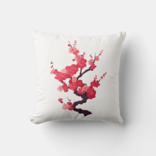 Delicate Pink Japanese Cherry Tree Twig Throw Pillow