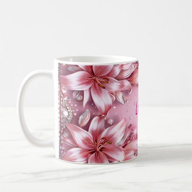 Delicate pink lilies coffee mug (Left)