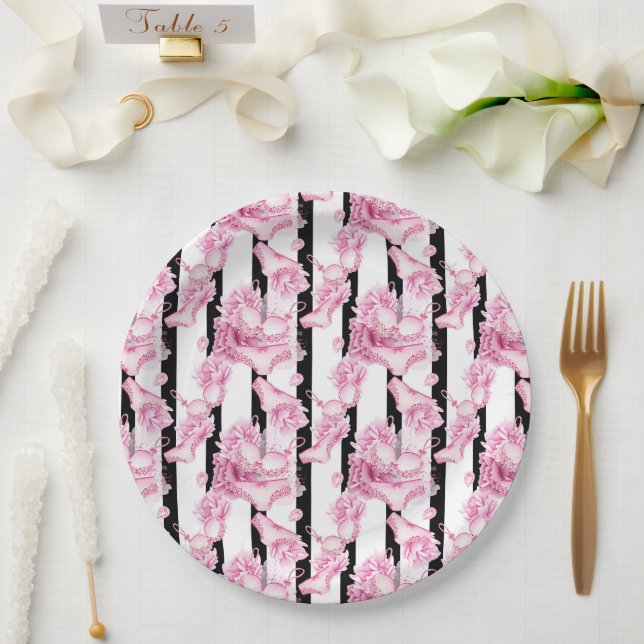 Delicate pink lingerie Bridal Shower paper plate (Wedding)