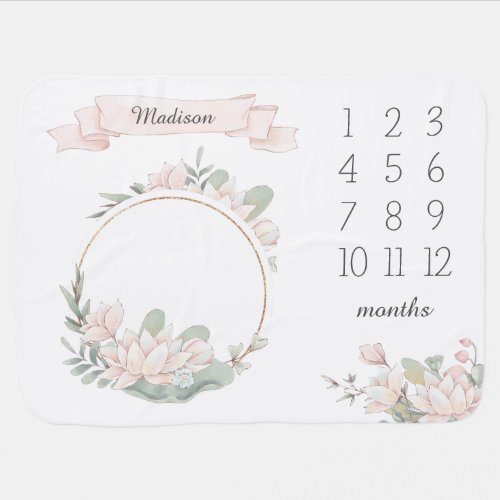 Delicate Pink Lotus Flowers Milestone Monthly Baby Blanket