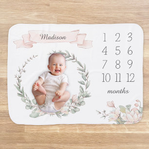 Delicate Pink Lotus Flowers Milestone Monthly Baby Blanket