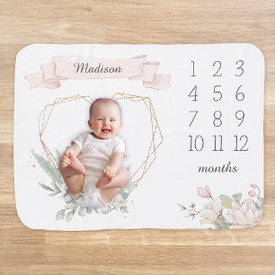 Delicate Pink Lotus Flowers Milestone Monthly Baby Blanket