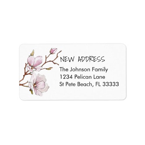 Delicate Pink Magnolia Blossoms New Address Label