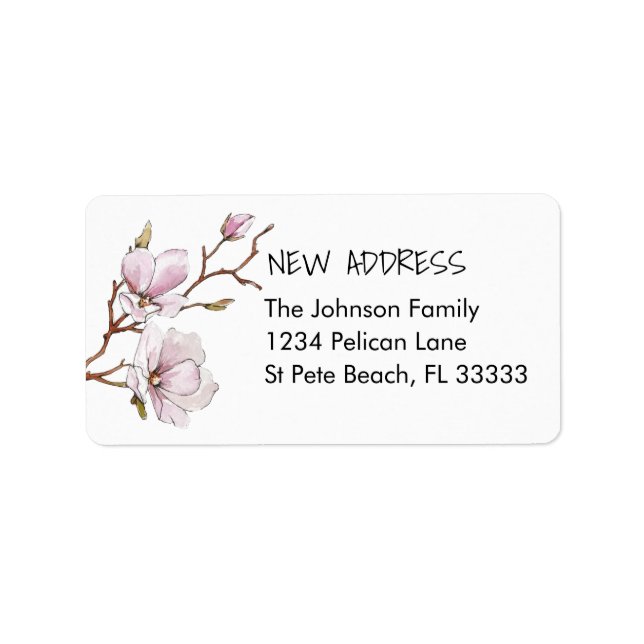 Delicate Pink Magnolia Blossoms New Address Label (Front)