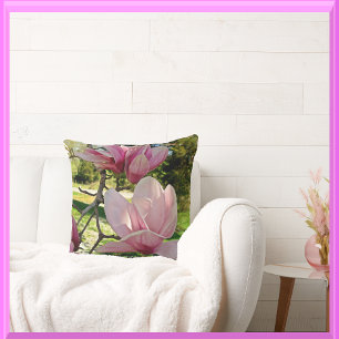 Delicate Pink Magnolia Floral Photo Throw Pillow