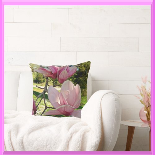 Delicate Pink Magnolia Floral Photo Throw Pillow