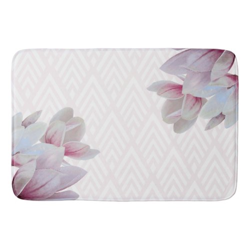 Delicate Pink Magnolias  White Arrows Pattern Bathroom Mat
