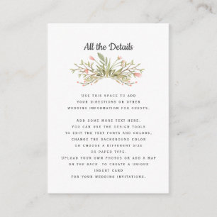 Delicate Pink Meadow WEDDING Details Directions Enclosure Card