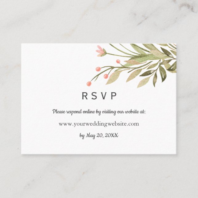 Delicate Pink meadow Wedding  RSVP Online Website Business Card (Front)