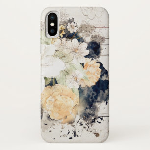 Delicate pink orange floral blue watercolor splash iPhone x case