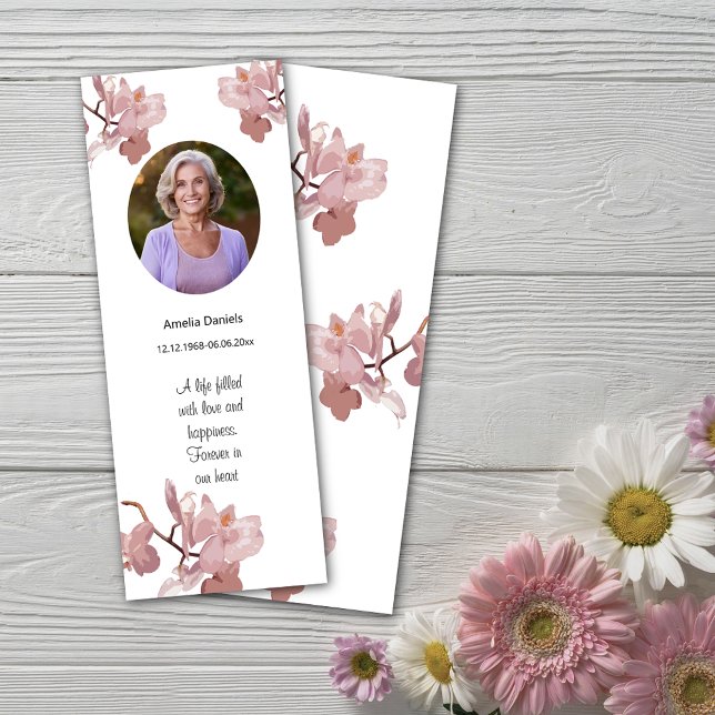 Delicate Pink Orchid Photo Funeral Bookmark (Creator Uploaded)