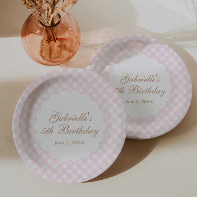 Delicate Pink Plaid Gingham Paper Plates (Creator Uploaded)