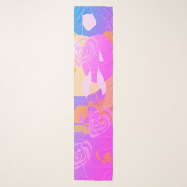 Delicate Pink Purple Blue Floral Chiffon Scarf Sch (Front)
