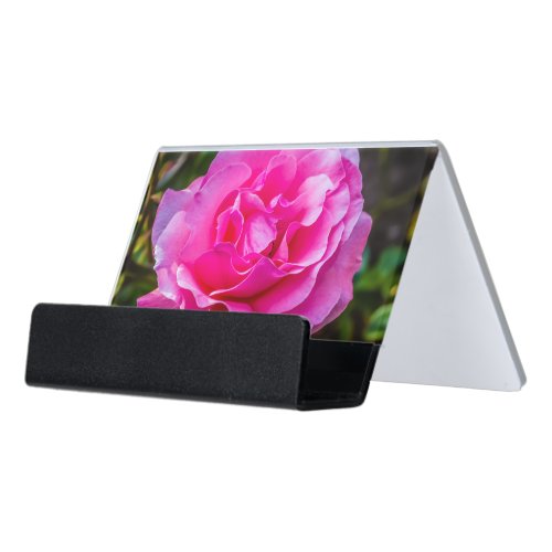 Delicate pink rose desk business card holder