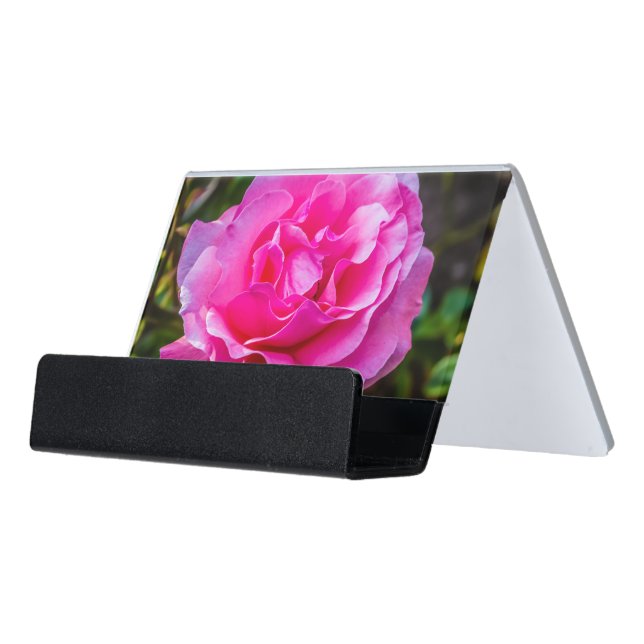 Delicate pink rose. desk business card holder (Angled Front)