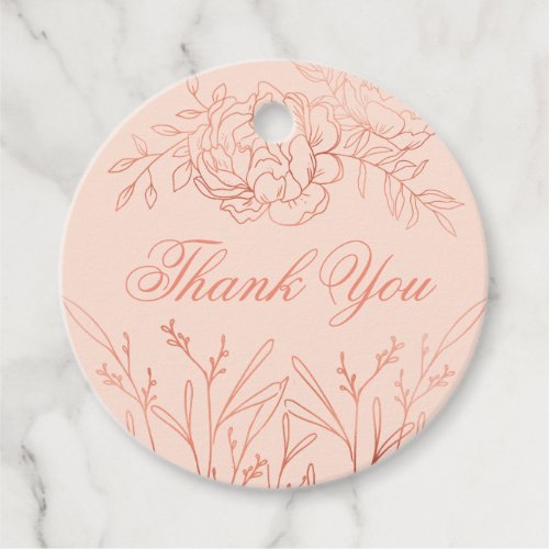 Delicate Pink Rose Gold Floral Sketch Thank You Favor Tags