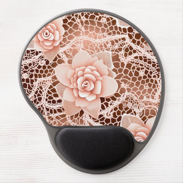 Delicate Pink Rose Lace Effect Gel Mousepad (Front)