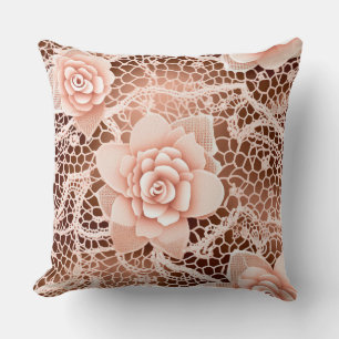 Delicate Pink Rose Lace Throw Pillow 16"